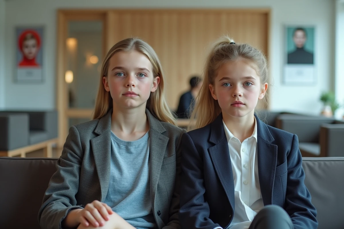 Garçon et fille adolescents assis dans une salle d