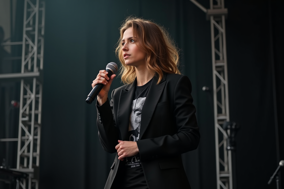 Jeune femme confiante backstage avant un concert