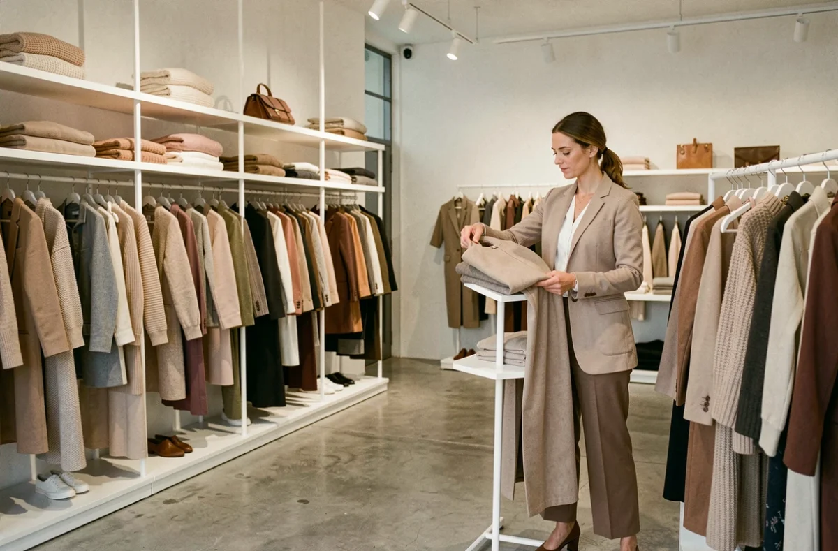 Intérieur élégant de la boutique Département Féminin à Toulouse avec des vêtements féminins soigneusement présentés