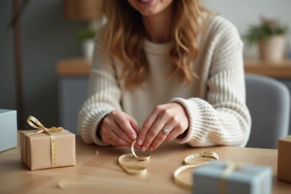 Jeune femme posant avec un anneau dans un cadre chaleureux