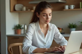 Jeune femme utilisant un ordinateur pour faire du shopping en ligne