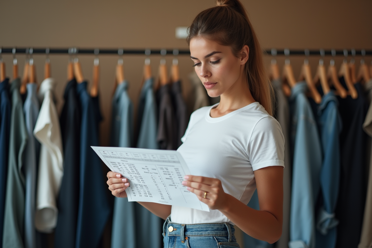 Femme regardant un tableau de mesures dans un backstage
