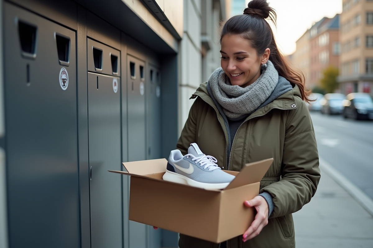 Femme sortant une paire de sneakers d