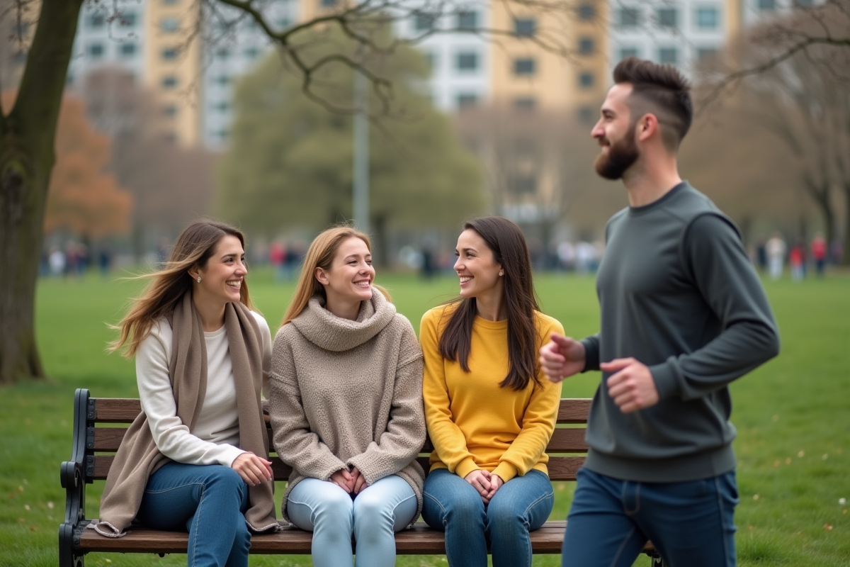 Femmes discutant dans un parc urbain ensoleille