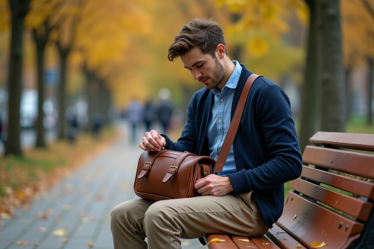 Jeune homme appliquant un conditionneur sur son sac en plein air