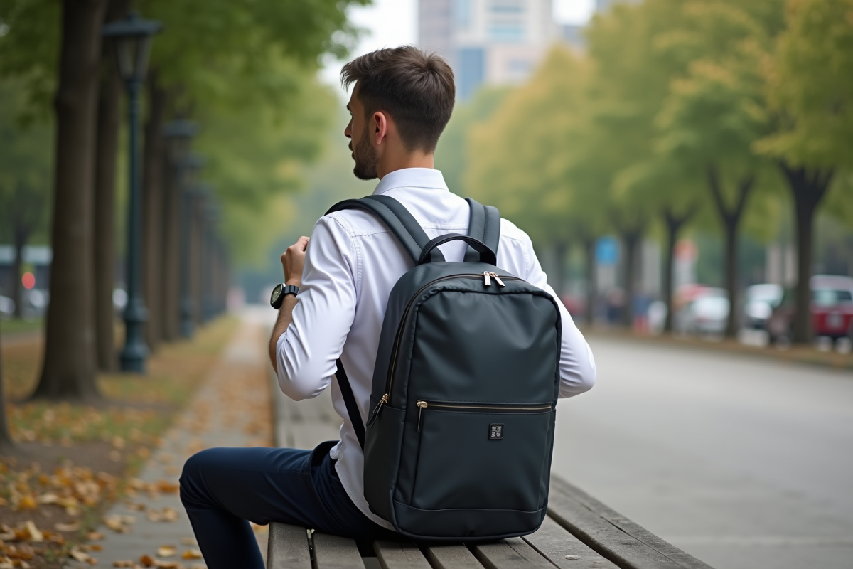 Jeune homme avec sac à dos dans un parc urbain
