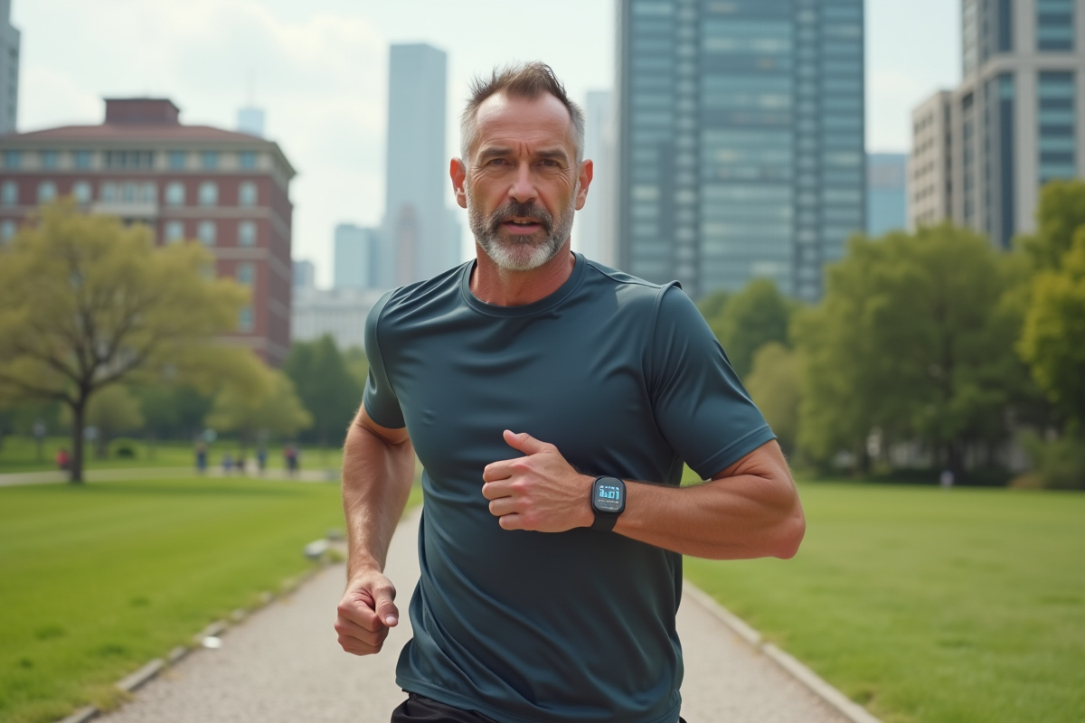 Homme en tenue de sport suit ses statistiques de course