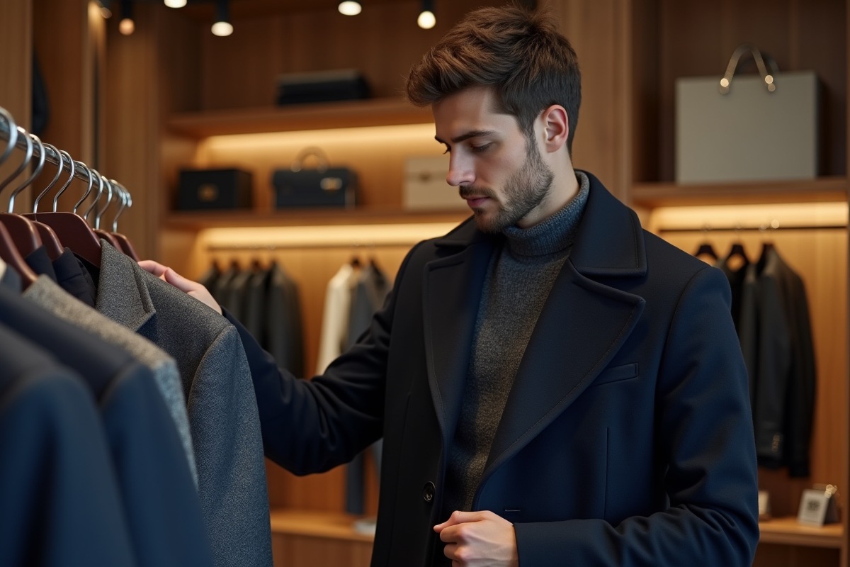 Jeune homme cherchant dans une boutique de mode chic