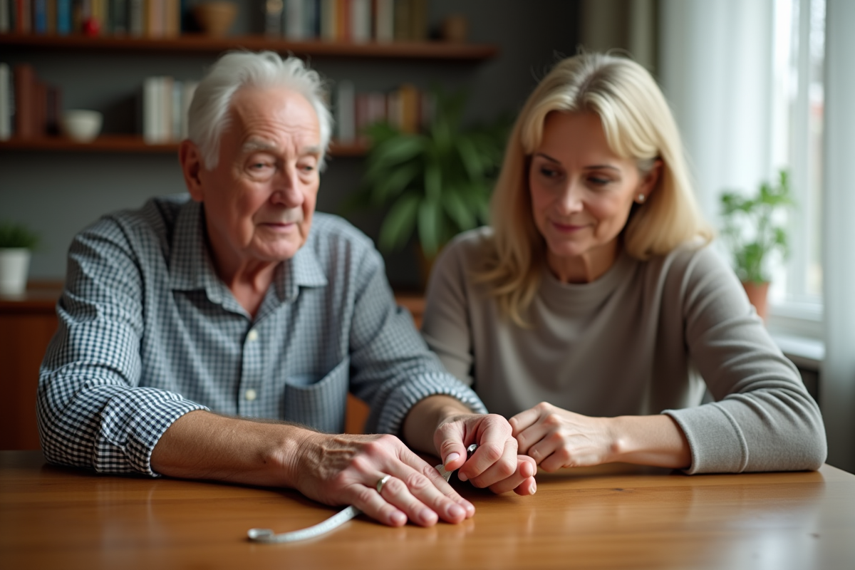 Homme âgé mesurant le doigt d