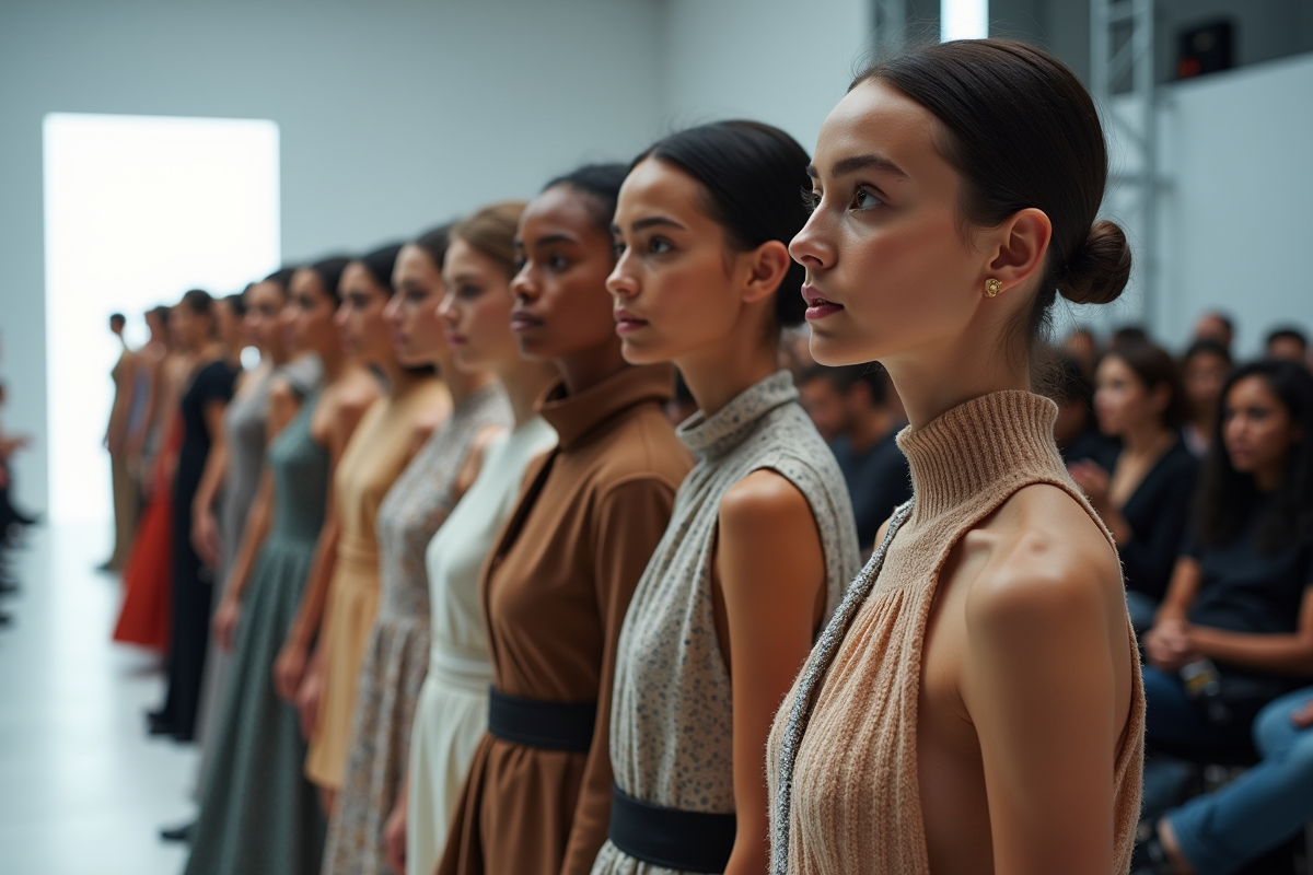 Groupe de mannequins en attente avant le défilé